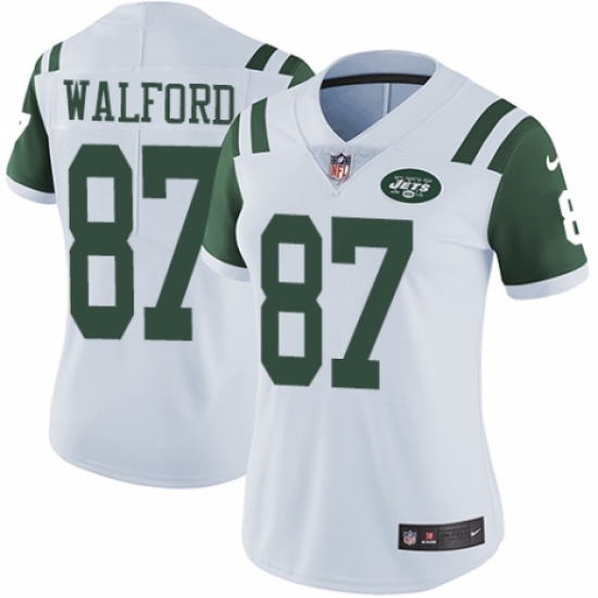 Women's Nike New York Jets 87 Clive Walford White Vapor Untouchable Limited Player NFL Jersey