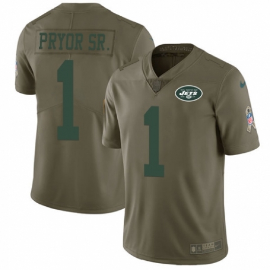 Youth Nike New York Jets 1 Terrelle Pryor Sr. Limited Olive 2017 Salute to Service NFL Jersey
