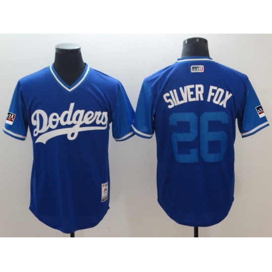 Men's Los Angeles Dodgers 26 Chase Utley Silver Fox Royal Players Weekend Team Jersey