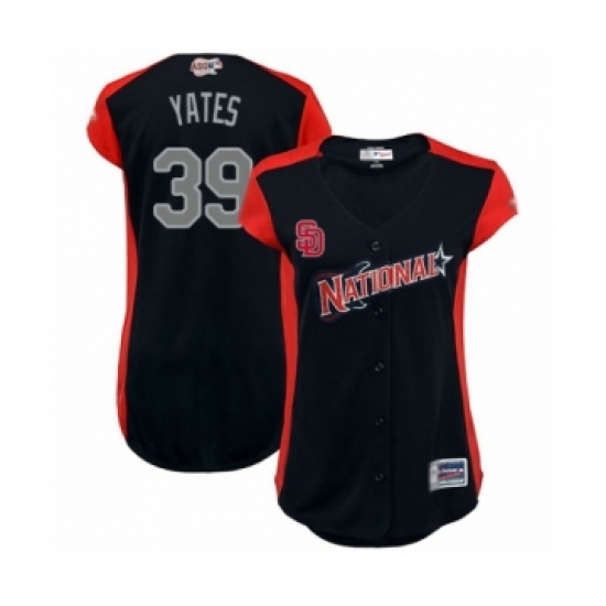 Women's San Diego Padres 39 Kirby Yates Authentic Navy Blue National League 2019 Baseball All-Star Jersey