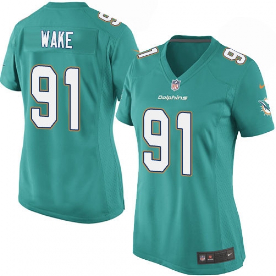 Women's Nike Miami Dolphins 91 Cameron Wake Game Aqua Green Team Color NFL Jersey
