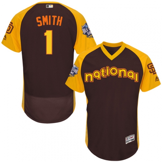 Men's Majestic San Diego Padres 1 Ozzie Smith Brown 2016 All-Star National League BP Authentic Collection Flex Base MLB Jersey