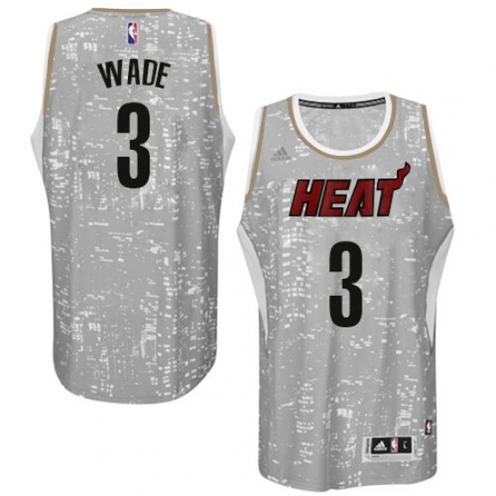 Men's Adidas Miami Heat 3 Dwyane Wade Authentic Grey City Light NBA Jersey