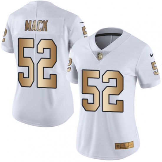 Women's Nike Oakland Raiders 52 Khalil Mack Limited White/Gold Rush NFL Jersey