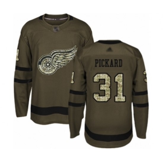 Men's Detroit Red Wings 31 Calvin Pickard Authentic Green Salute to Service Hockey Jersey