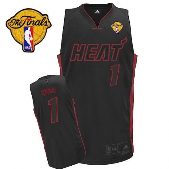 Men's Adidas Miami Heat 1 Chris Bosh Authentic Black Black/Red No. Finals Patch NBA Jersey