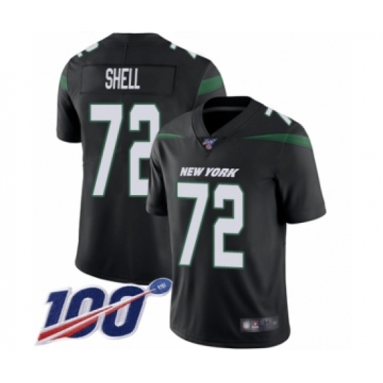 Men's New York Jets 72 Brandon Shell Black Alternate Vapor Untouchable Limited Player 100th Season Football Jersey