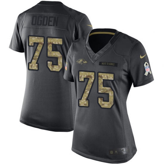 Women's Nike Baltimore Ravens 75 Jonathan Ogden Limited Black 2016 Salute to Service NFL Jersey