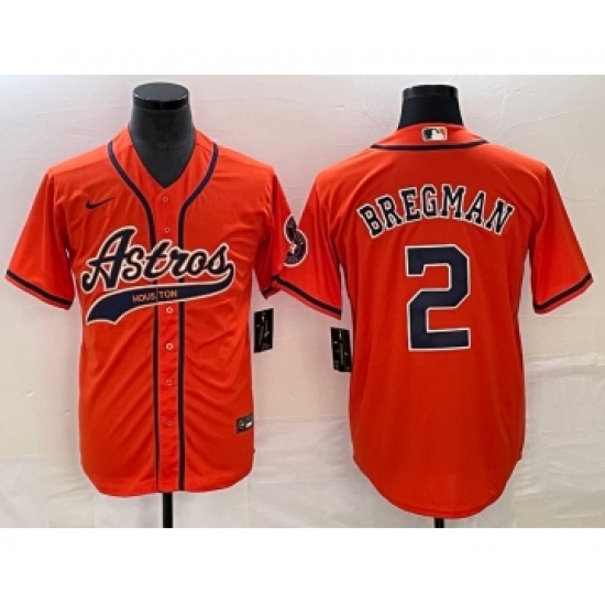 Men's Houston Astros 2 Alex Bregman Orange Cool Base Stitched Baseball Jersey
