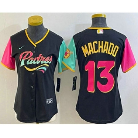 Women's San Diego Padres 13 Manny Machado Black 2022 City Connect Cool Base Stitched Jersey