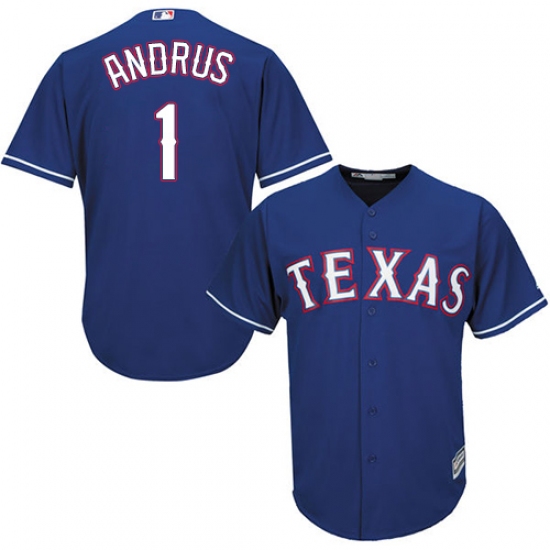 Men's Majestic Texas Rangers 1 Elvis Andrus Replica Royal Blue Alternate 2 Cool Base MLB Jersey