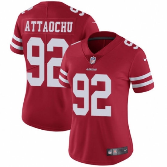 Women's Nike San Francisco 49ers 92 Jeremiah Attaochu Red Team Color Vapor Untouchable Limited Player NFL Jersey
