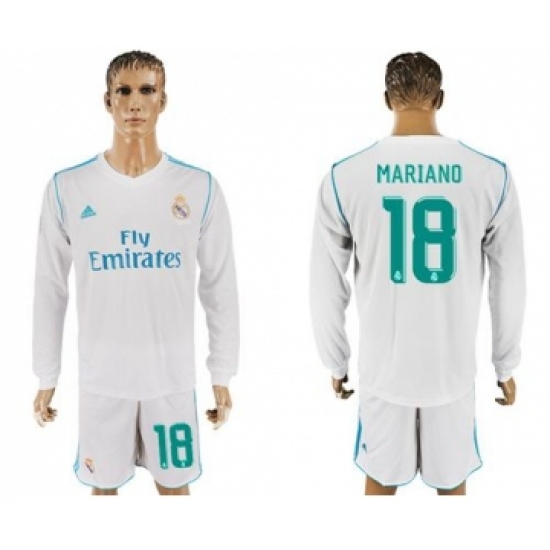 Real Madrid 18 Mariano White Home Long Sleeves Soccer Club Jersey