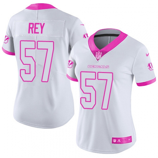Women's Nike Cincinnati Bengals 57 Vincent Rey Limited White/Pink Rush Fashion NFL Jersey