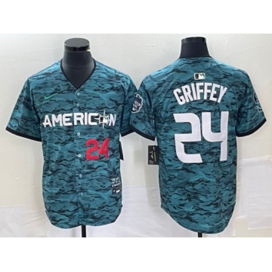 Men's Nike Seattle Mariners 24 Ken Griffey Number Teal 2023 All Star Cool Base Stitched Jersey1