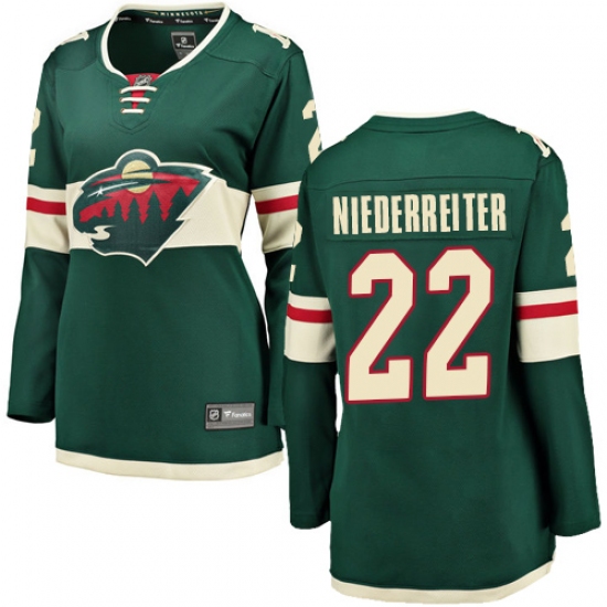 Women's Minnesota Wild 22 Nino Niederreiter Authentic Green Home Fanatics Branded Breakaway NHL Jersey