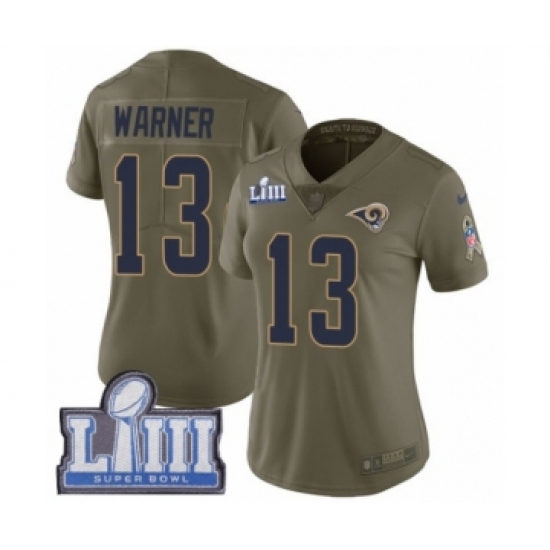 Women's Nike Los Angeles Rams 13 Kurt Warner Limited Olive 2017 Salute to Service Super Bowl LIII Bound NFL Jersey