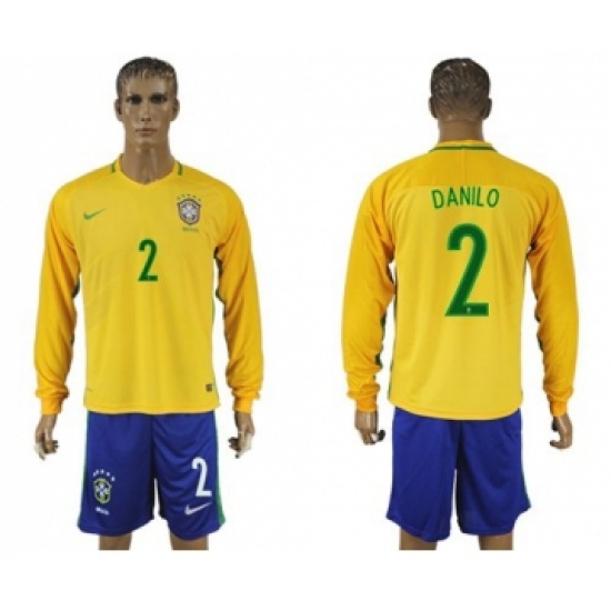 Brazil 2 Danilo Home Long Sleeves Soccer Country Jersey