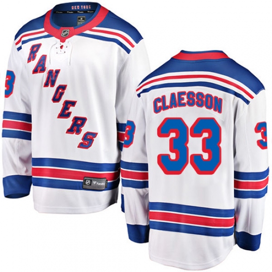 Men's New York Rangers 33 Fredrik Claesson Fanatics Branded White Away Breakaway NHL Jersey