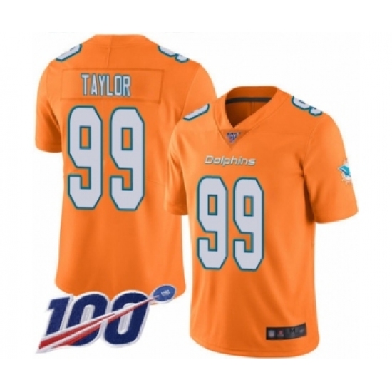 Men's Miami Dolphins 99 Jason Taylor Limited Orange Rush Vapor Untouchable 100th Season Football Jersey