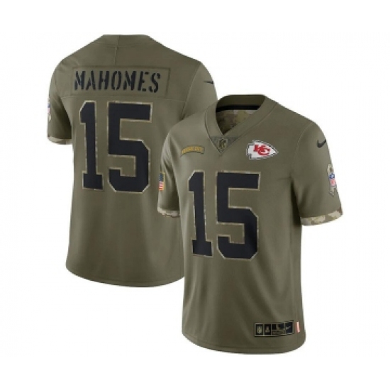 Men's Kansas City Chiefs 15 Patrick Mahomes 2022 Olive Salute To Service Limited Stitched Jersey