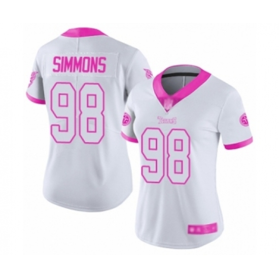 Women's Tennessee Titans 98 Jeffery Simmons Limited White Pink Rush Fashion Football Jersey
