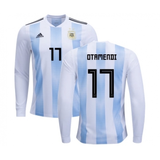 Argentina 17 Otamendi Home Long Sleeves Kid Soccer Country Jersey