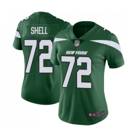 Women's New York Jets 72 Brandon Shell Green Team Color Vapor Untouchable Limited Player Football Jersey