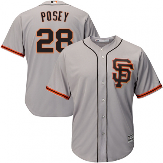 Men's Majestic San Francisco Giants 28 Buster Posey Replica Grey Road 2 Cool Base MLB Jersey