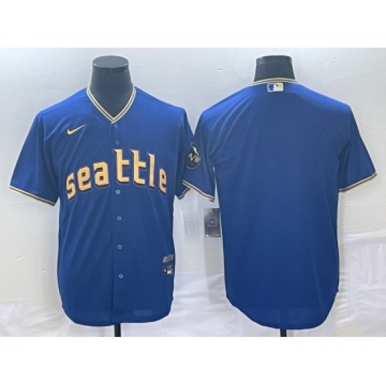 Men's Seattle Mariners Blank Blue 2023 City Connect Cool Base Stitched Jersey