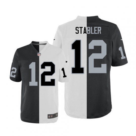 Men's Nike Oakland Raiders 12 Kenny Stabler Elite Black/White Split Fashion NFL Jersey
