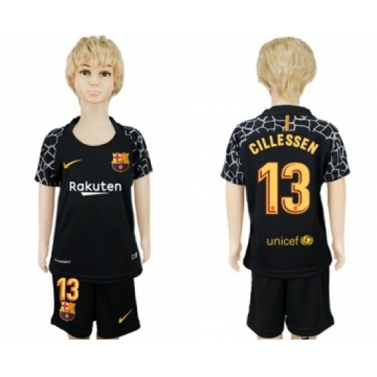Barcelona 13 Cillessen Black Goalkeeper Kid Soccer Club Jersey
