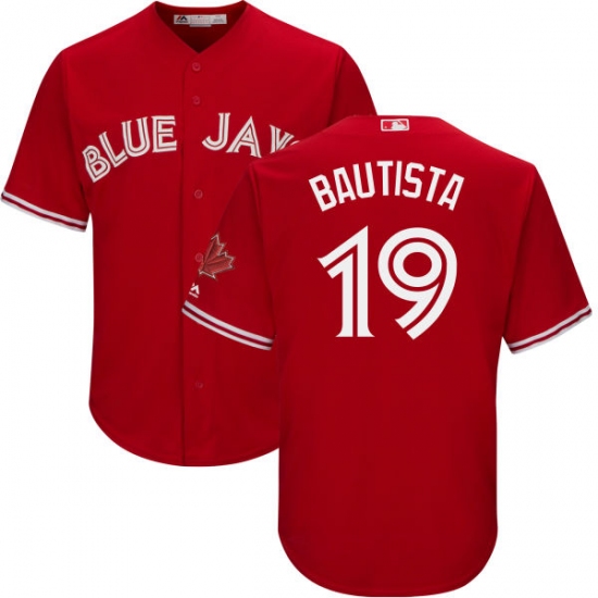 Men's Majestic Toronto Blue Jays 19 Jose Bautista Replica Scarlet Alternate Cool Base MLB Jersey