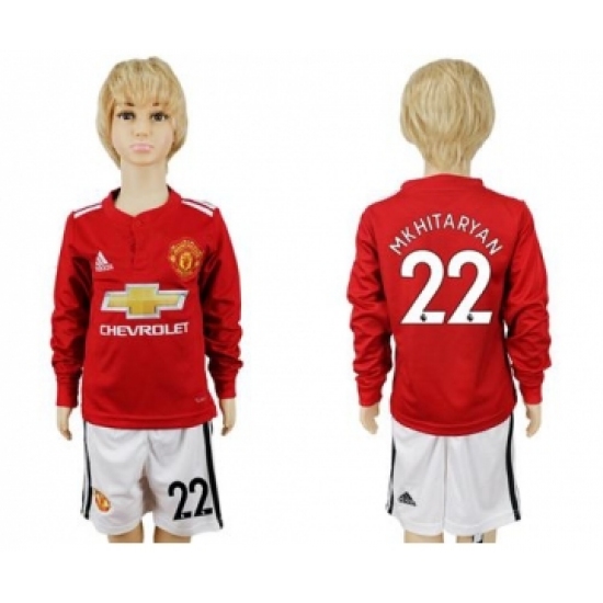 Manchester United 22 Mkhitaryan Home Long Sleeves Kid Soccer Club Jersey