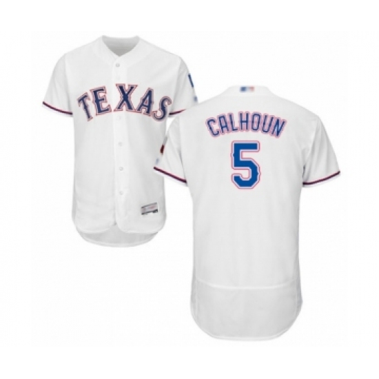 Men's Texas Rangers 5 Willie Calhoun White Home Flex Base Authentic Collection Baseball Player Jersey