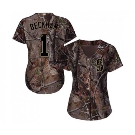 Women's Seattle Mariners 1 Tim Beckham Authentic Camo Realtree Collection Flex Base Baseball Jersey