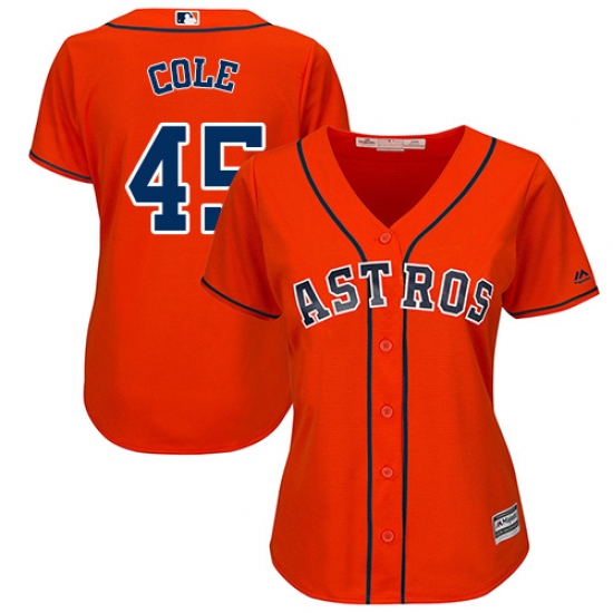 Women's Majestic Houston Astros 45 Gerrit Cole Authentic Orange Alternate Cool Base MLB Jersey