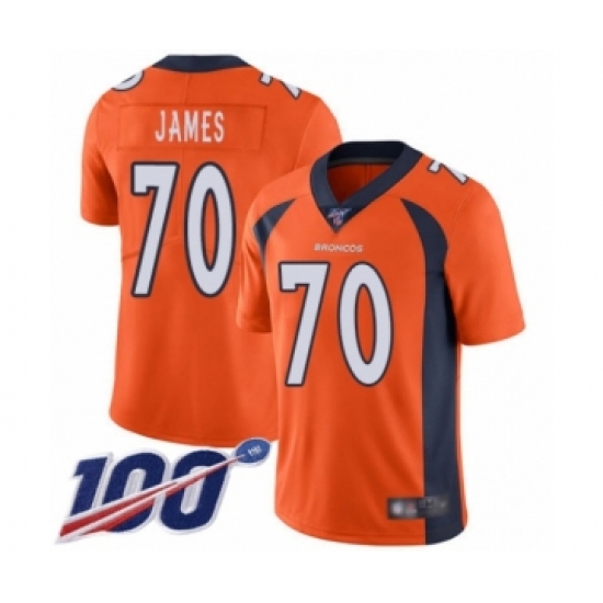 Men's Denver Broncos 70 Ja'Wuan James Orange Team Color Vapor Untouchable Limited Player 100th Season Football Jersey