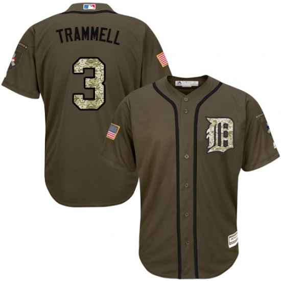 Men's Majestic Detroit Tigers 3 Alan Trammell Replica Green Salute to Service MLB Jersey