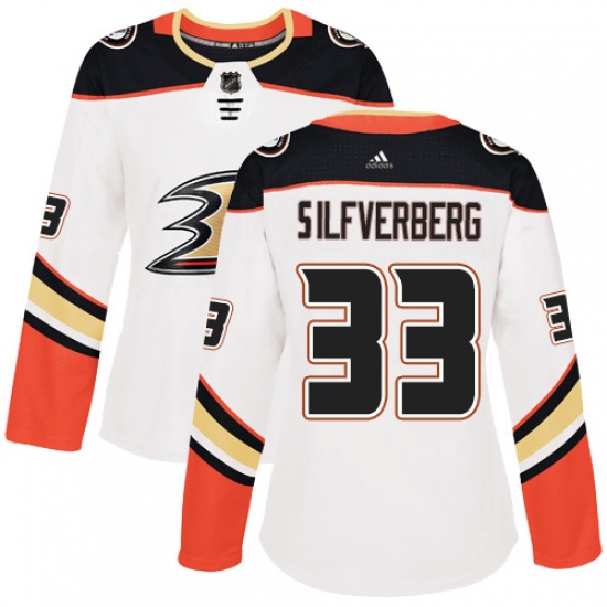 Women's Adidas Anaheim Ducks 33 Jakob Silfverberg Authentic White Away NHL Jersey