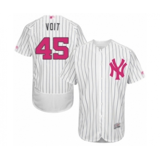 Men's New York Yankees 45 Luke Voit Authentic White 2016 Mother's Day Fashion Flex Base Baseball Player Jersey