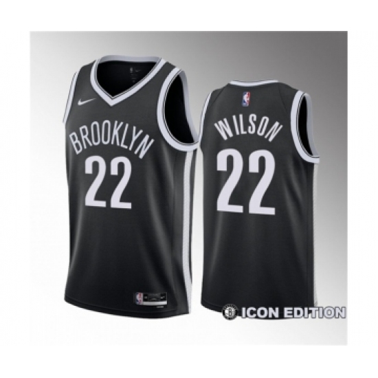 Men's Brooklyn Nets 22 Jalen Wilson Black 2023 Draft Icon Edition Stitched Basketball Jersey