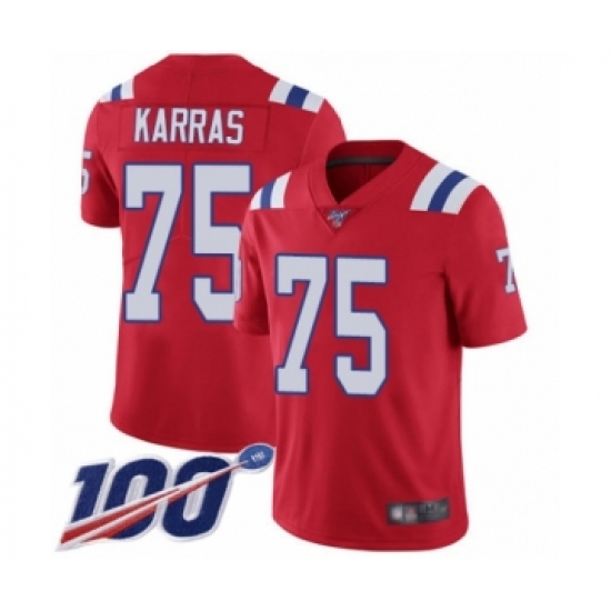 Youth New England Patriots 75 Ted Karras Red Alternate Vapor Untouchable Limited Player 100th Season Football Jersey