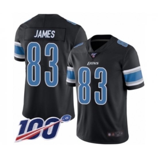 Men's Detroit Lions 83 Jesse James Limited Black Rush Vapor Untouchable 100th Season Football Jersey