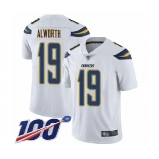 Men's Los Angeles Chargers 19 Lance Alworth White Vapor Untouchable Limited Player 100th Season Football Jersey