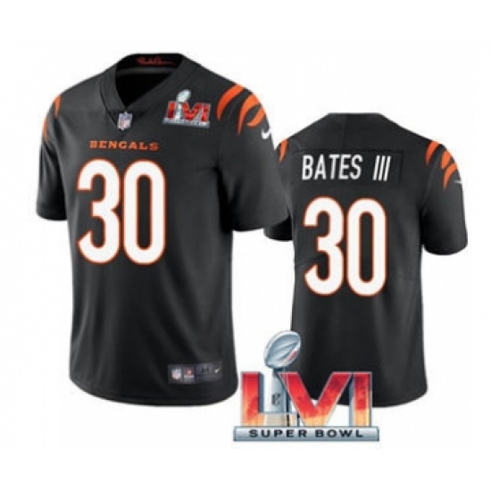 Men's Cincinnati Bengals 30 Jessie Bates III 2022 Black Super Bowl LVI Vapor Limited Stitched Jersey