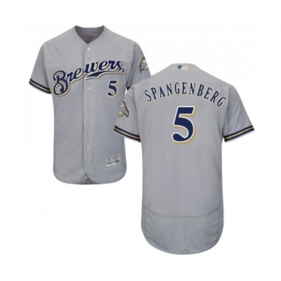 Men's Milwaukee Brewers 5 Cory Spangenberg Grey Road Flex Base Authentic Collection Baseball Jersey