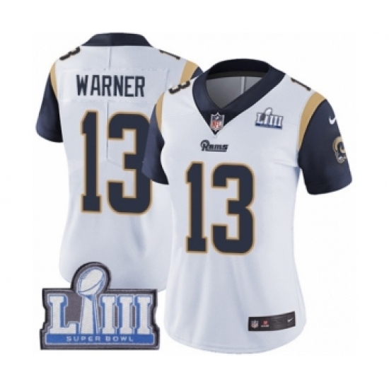 Women's Nike Los Angeles Rams 13 Kurt Warner White Vapor Untouchable Limited Player Super Bowl LIII Bound NFL Jersey
