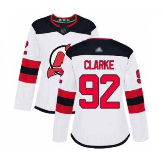 Women's New Jersey Devils 92 Graeme Clarke Authentic White Away Hockey Jersey