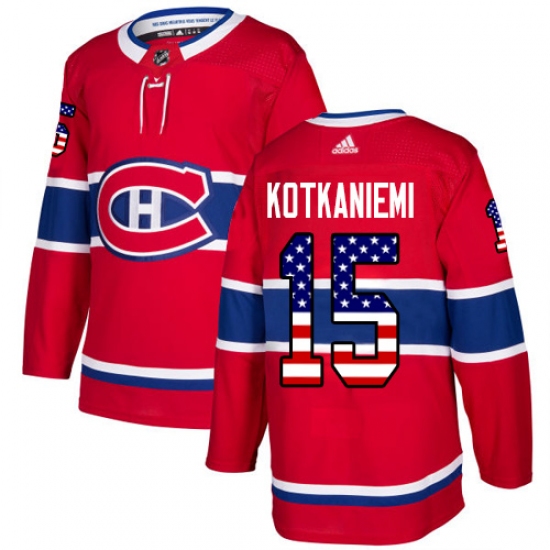 Men's Adidas Montreal Canadiens 15 Jesperi Kotkaniemi Authentic Red USA Flag Fashion NHL Jersey